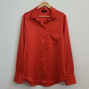 Aqua Vibrant Red Casual Button Down Shirt - Size Small